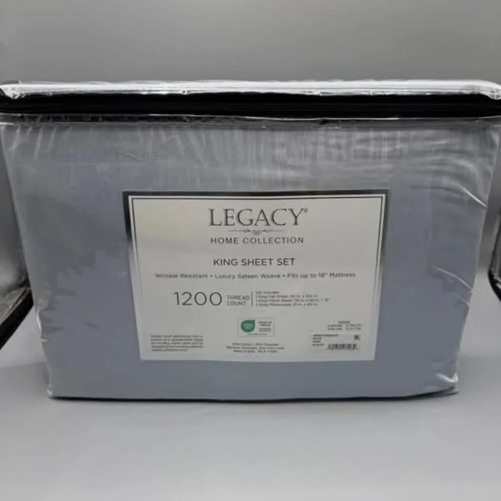King 1200 Thread Count Sheet Set Luxury Sateen Home Collection Light Muted Blue